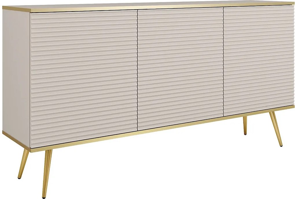 Komoda w stylu glamour w kolorze beżowym z nóżkami złotymi, 160 x 85 x 39
