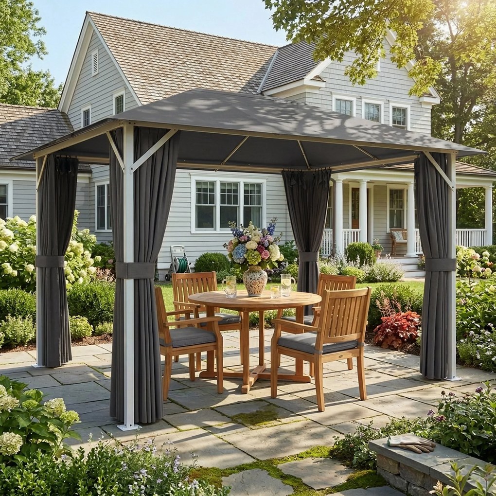 Outsunny Altana ok. 4x3m Wodoodporna Stabilna Zimowa Altana z Moskitierą, 4 ścianami, wentylacją i otworami odpływowymi | Aosom PL