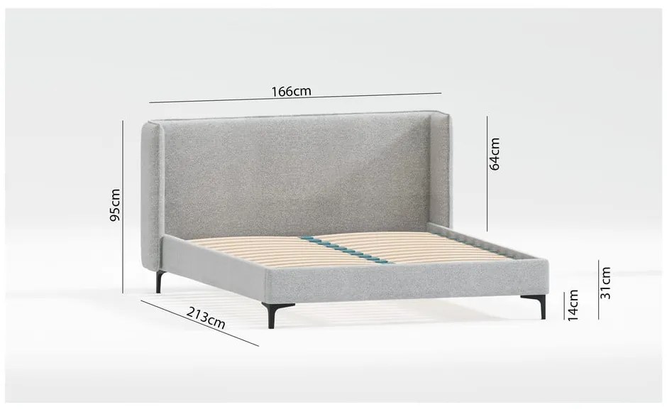 Szare tapicerowane łóżko dwuosobowe ze stelażem 160x200 cm Basti – Ropez