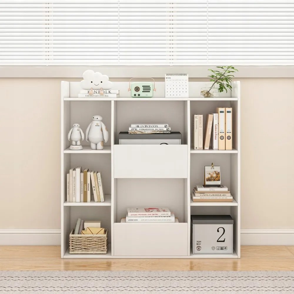 Nowoczesny regał z białej płyty MDF - 106x104x30 cm z otwartymi półkami i czystym designem