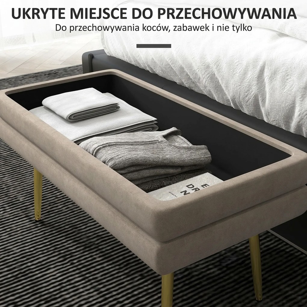 HOMCOM Ławka tapicerowana z pojemnikiem skrzynia do przedpokoju puf beżowa 79,5x37,5x43 cm stalowe nogi siedzisko ze schowkiem | Aosom PL