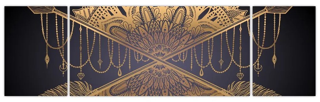 Obraz - Złota mandala ze strzałkami (170x50 cm)