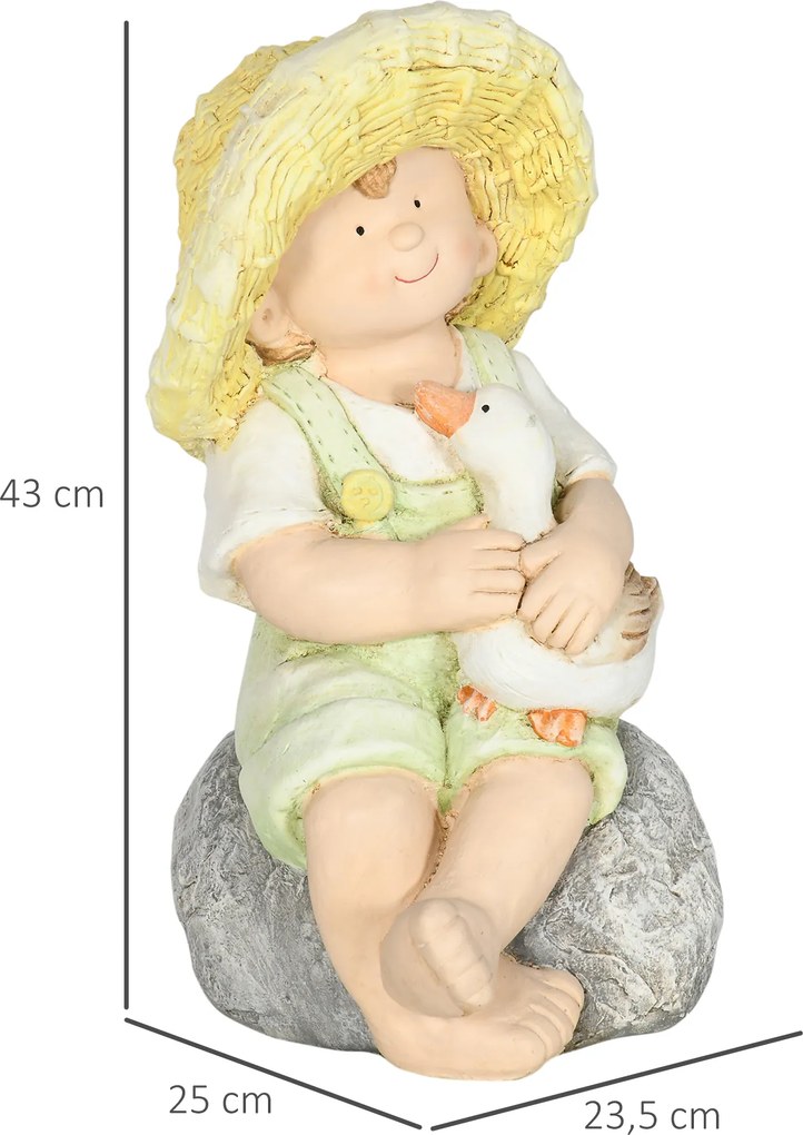 Outsunny Statuetka Ogrodowa Chłopiec w Słomkowym Kapeluszu 43cm Dekoracja do Ogrodu | Aosom PL
