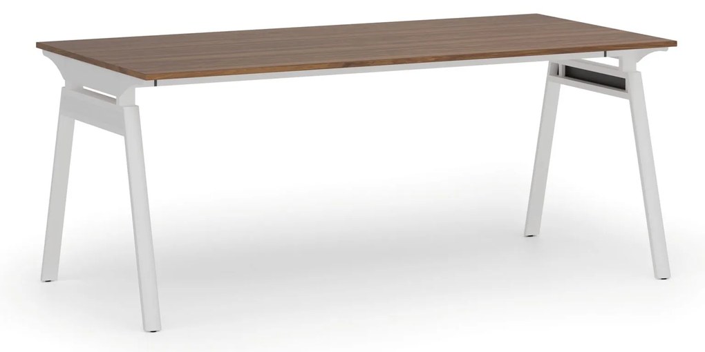 Biurko PRIMO SIGMA, 180x90 cm, biała podstawa, orzech