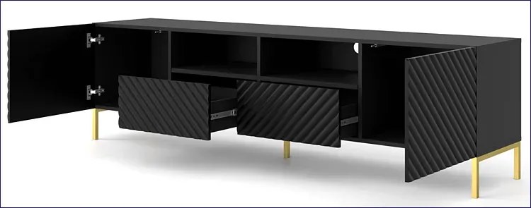 Szafka pod TV w stylu glamour czarny mat + złote nóżki - Resa 6X