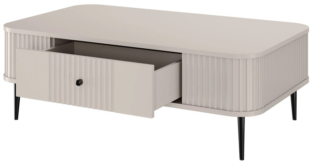 Stolik kawowy z szufladą Vesper 103x60 cm - kaszmir / czarne nogi