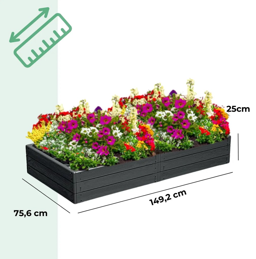 Prosperplast Podwyższona grządka WOODY 149x75,6x25cm, antracytowa