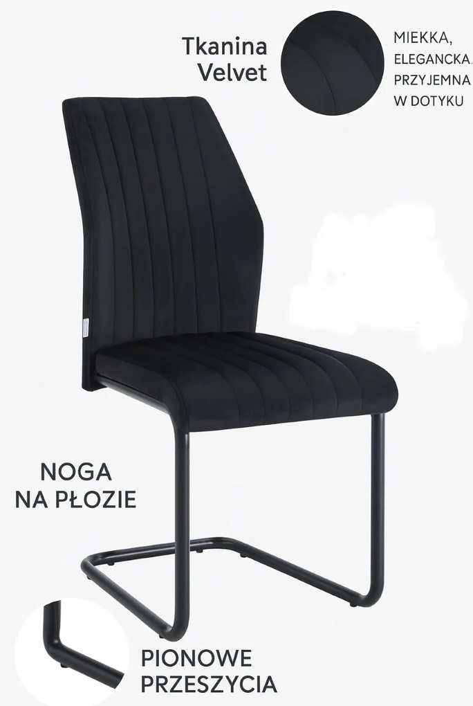 Krzesło IVO nowoczesne tkanina Welur płoza metalowa czarna : Kolor tkaniny - VELVET - MG19