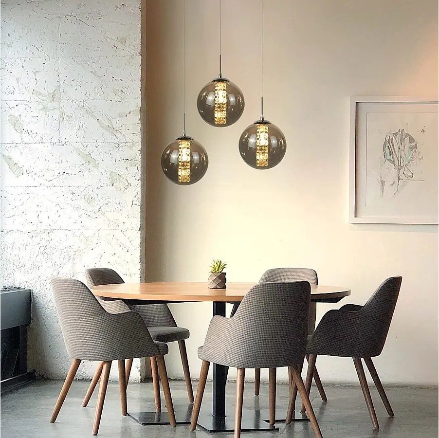 NETTLIFE Lampa wisząca ze szkła bursztynowego średnica 28cm G9 żyrandol z regulacją wysokości 3 lampy bursztynowe kuchnia lampa do salonu lampa do sypialni