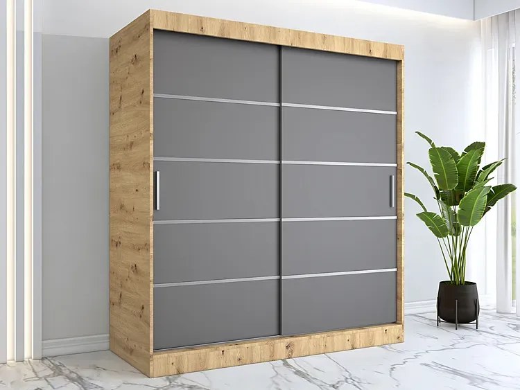 Szafa przesuwna dąb artisan + antracyt 180 cm - Bohosa 5X