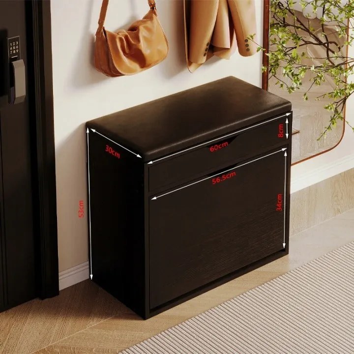 Szafka na buty z siedziskiem czarna do przedpokoju loft 60 cm
