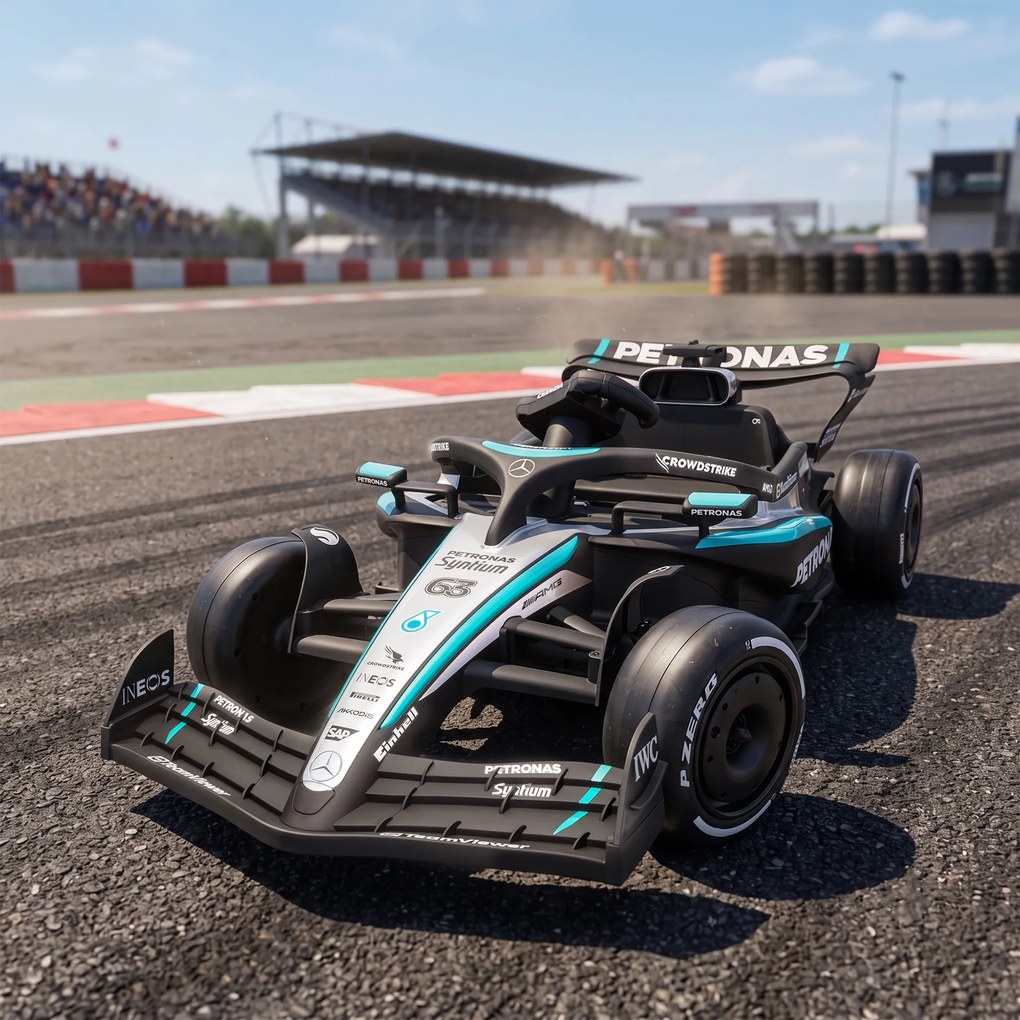 AIYAPLAY Mercedes-AMG PETRONAS F1 12 V Elektryczny gokart dla dzieci z akumulatorem litowym, 2 silniki, miękki start | Aosom PL