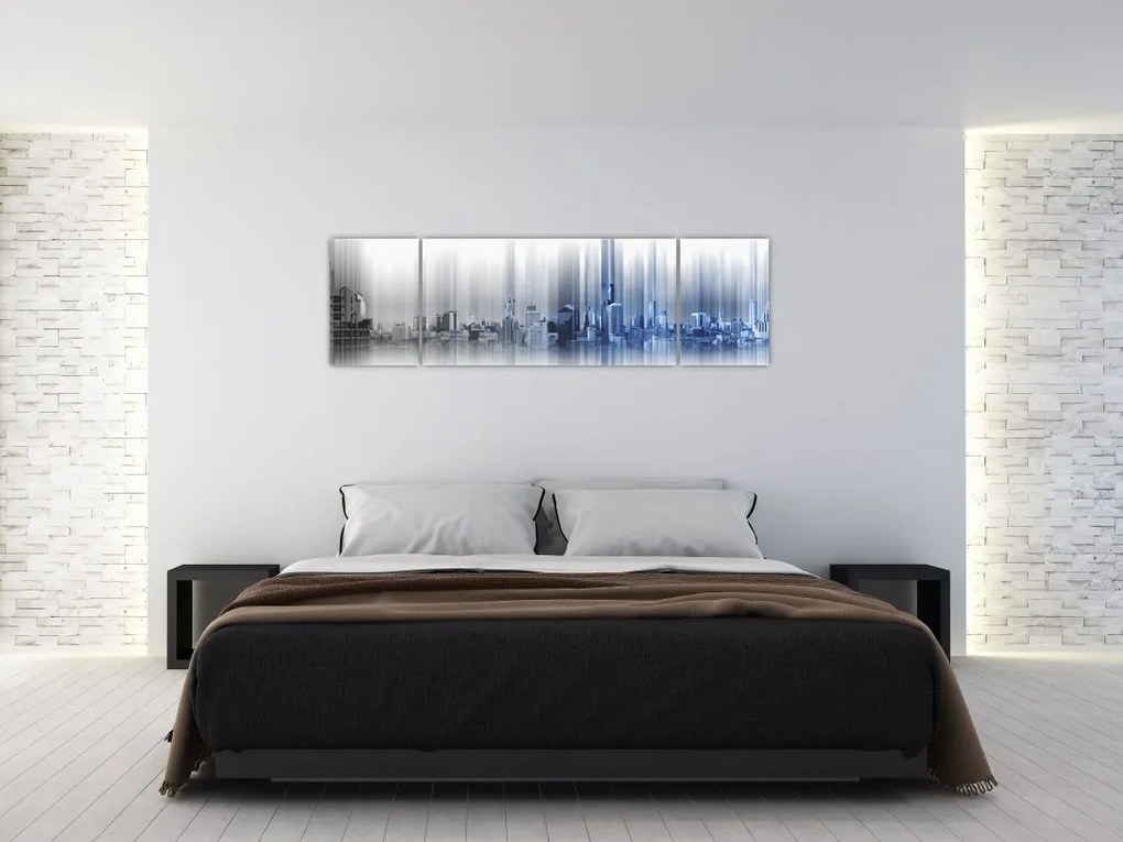 Obraz - Panorama miasta, niebiesko - szara (170x50 cm)
