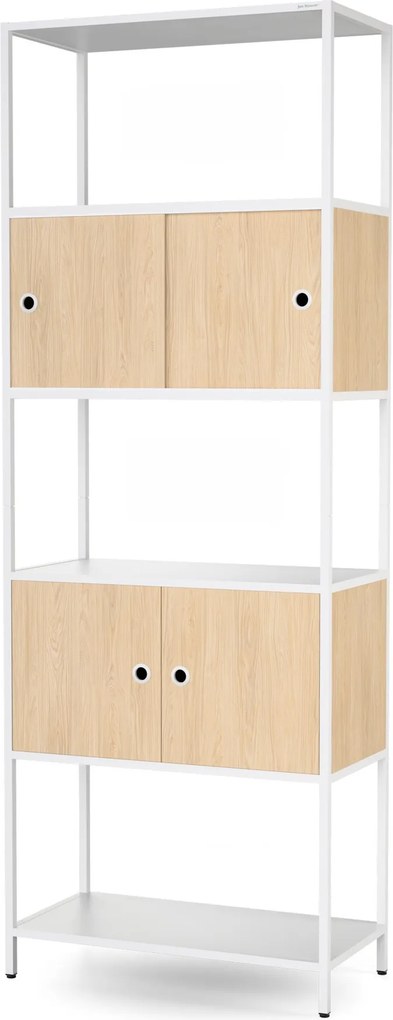 Regał na segregatory z szafką zamykaną, biurowy, otwarte półki, metalowy biały/dąb sonoma, 800x2200x400 mm: ARIEL Eco Design