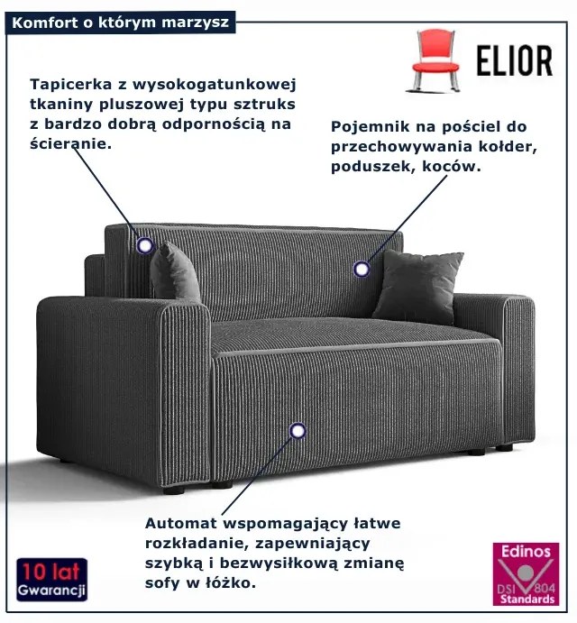 Szara tapicerowana sofa rozkładan L2-E52