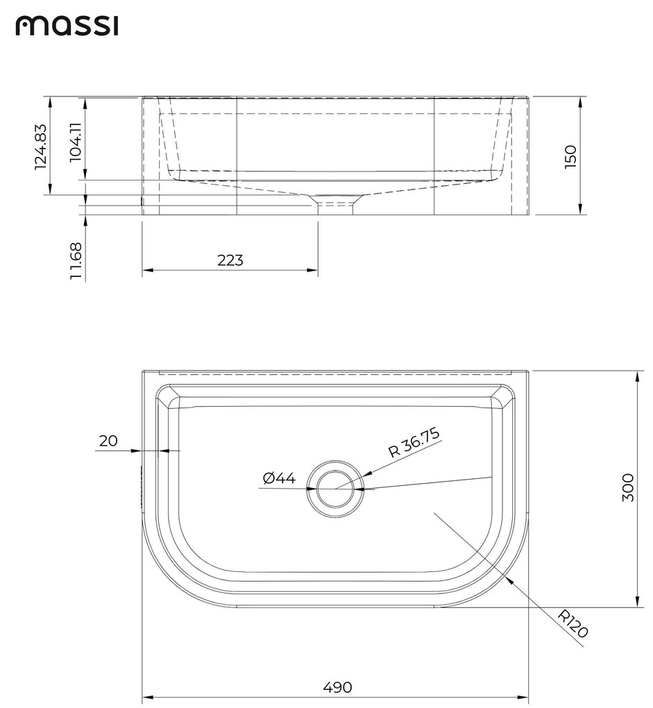 Umywalka betonowa półokrągła wisząca / nablatowa bez otworu na baterię 49 x 30 cm PALANGA | różne kolory : Kolor - Biały (beton), Typ montażu - podwieszana
