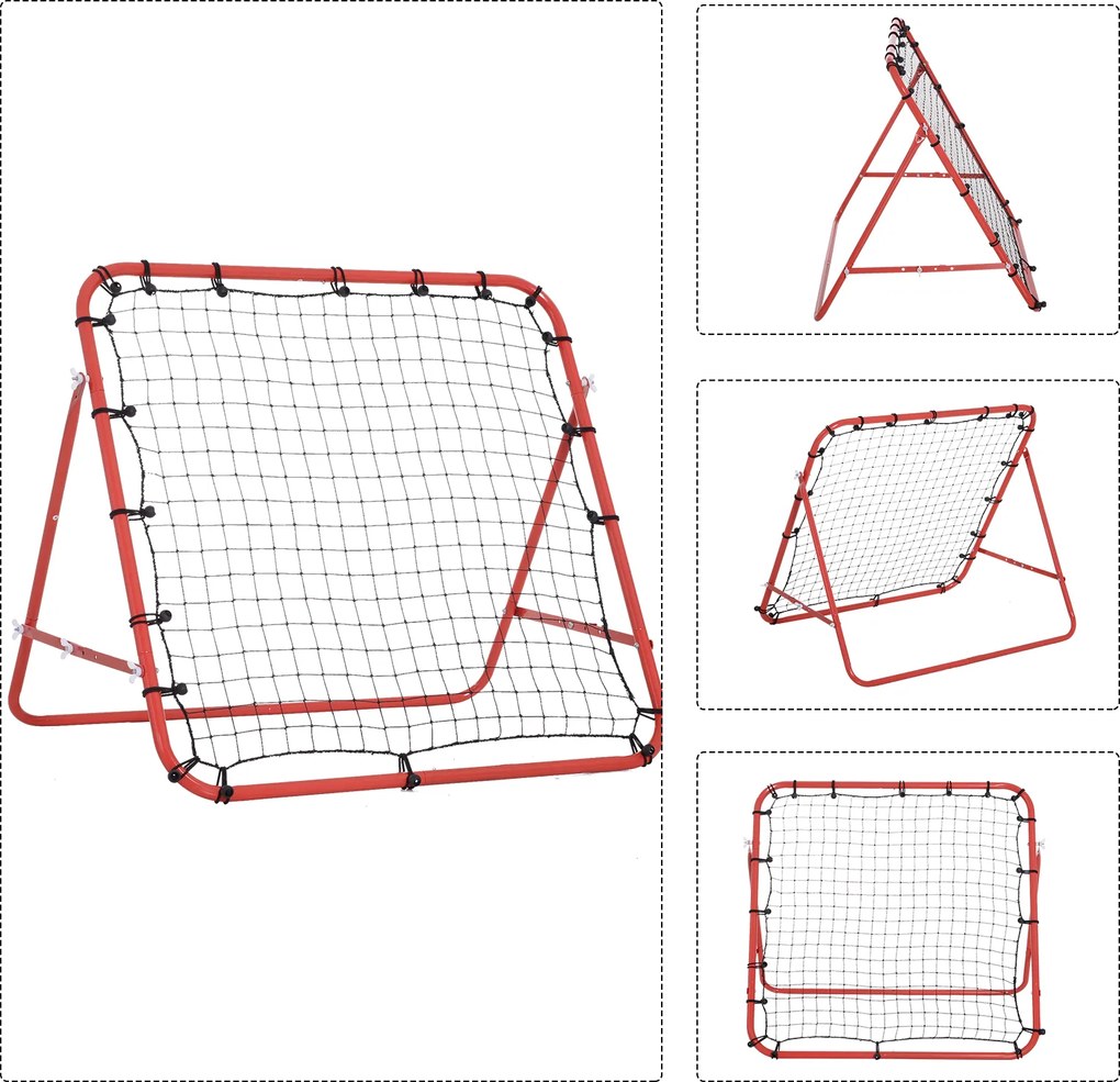 Rebounder Piłkarski HOMCOM z Regulacją Kąta - Wzmocnione Powrótne Ściany do Treningów Piłkarskich, Metal i Tkanina PE, Czerwony