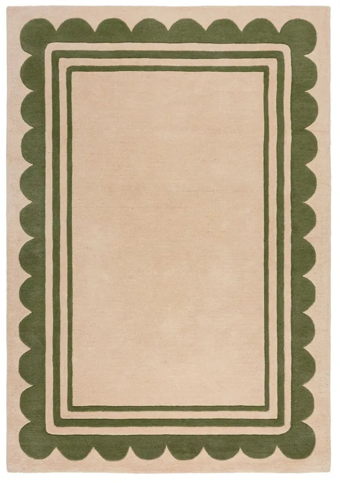 Zielono-naturalny wełniany dywan tkany ręcznie 160x230 cm Lois Scallop – Flair Rugs