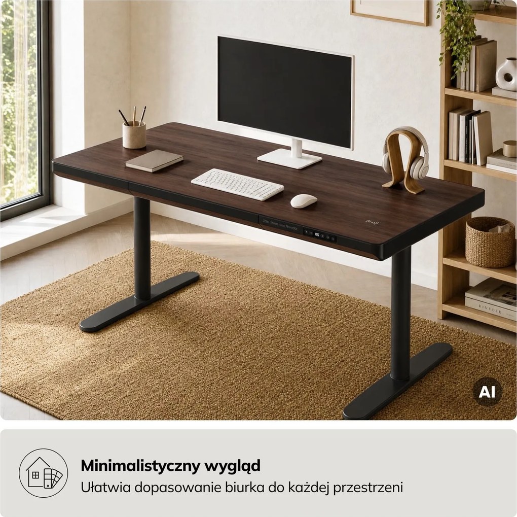 Biurko elektryczne z regulacją wysokości Ellis 140x70 cm, orzech/czarny