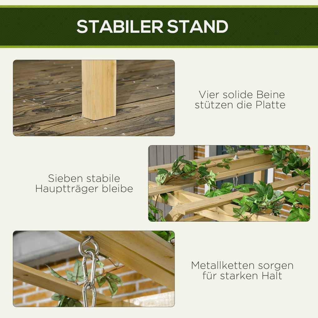 Outsunny Ławka Huśtawka z Pergolą 2 Osoby - Regulowana Wysokość, Solidne Drewno, 2,21x1,4x1,96m - Ogrodowy Azyl