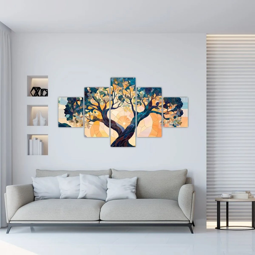 Obraz – Mozaika – słońce i drzewo II. (125x70 cm)