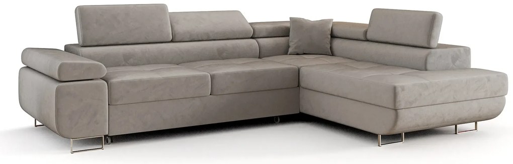 Szary welurowy narożnik z pojemnikiem C6-Z62