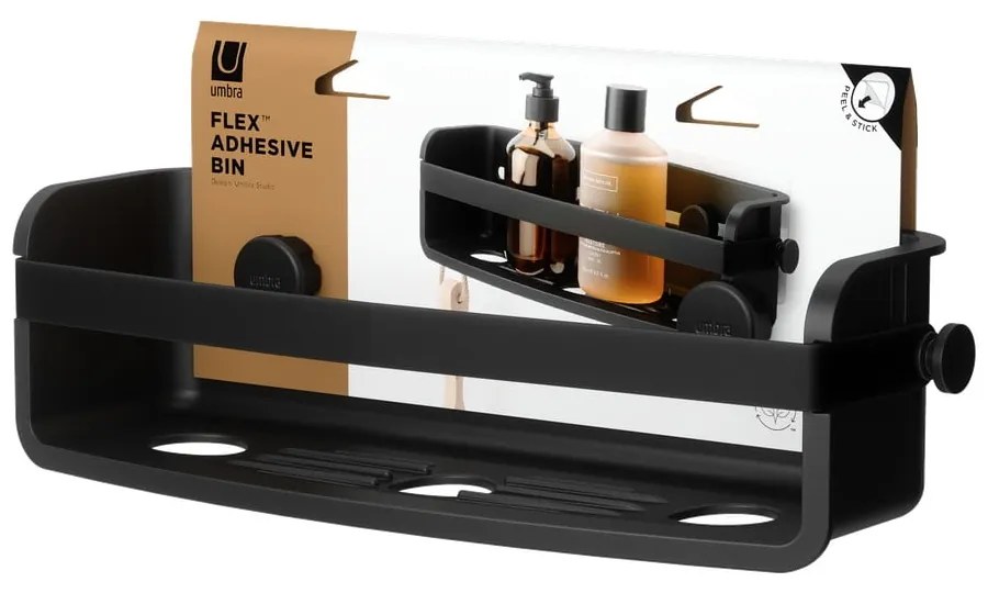 Czarna plastikowa półka łazienkowa bez wiercenia Flex Adhesive – Umbra