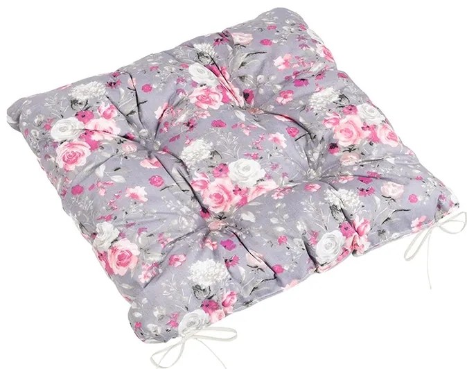 Bellatex Siedzisko Adela pikowane Kwiaty róży różowy, 40 x 40 cm