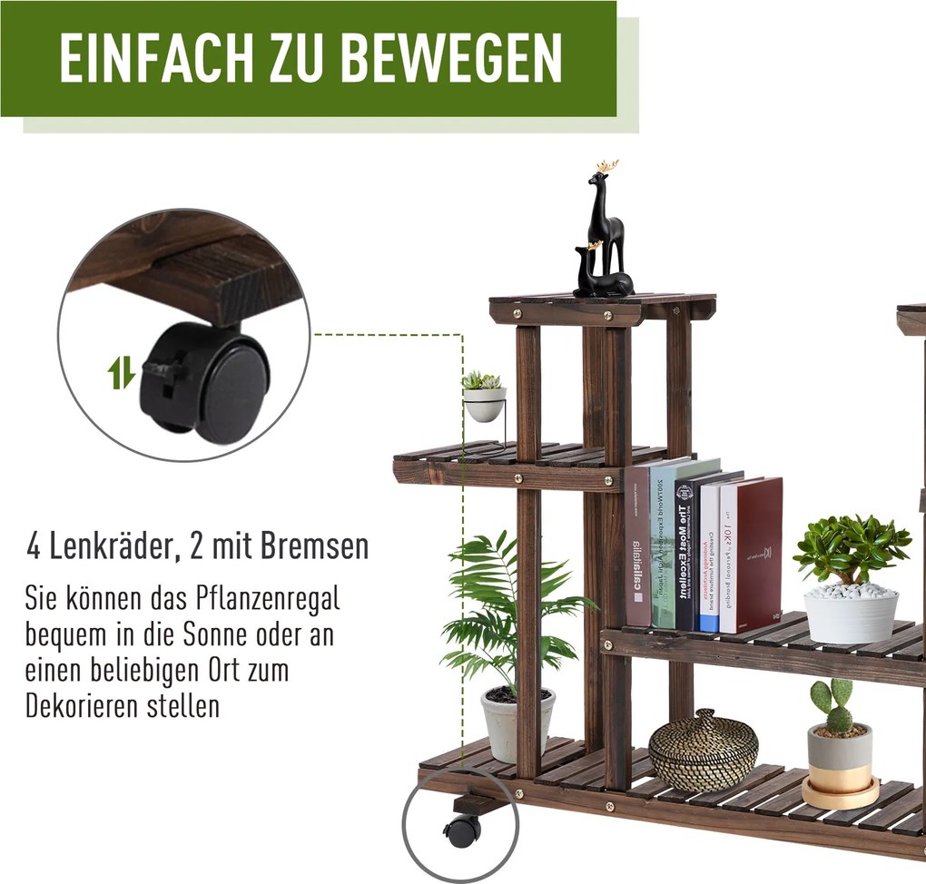 Outsunny Regał na Rośliny Drewniany Czteropoziomowy Kwietnik Karbonizowane Drewno Stojak na Kwiaty do Ogrodu | Aosom PL