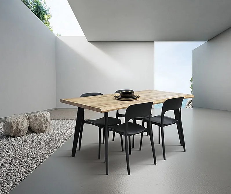 Stół drewniany dębowy z czarnymi metalowymi nogami 160x90 - ALICUDI