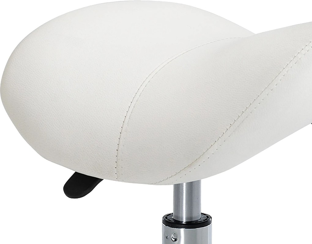 HOMCOM Taboret Kosmetyczny Kremowy Stołek Roboczy z Regulacją Wysokości 52x53x49-61cm Biały | Aosom PL