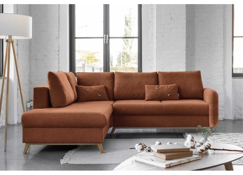 Ceglasty rozkładany narożnik Miuform Scandic Lagom L, lewostronny