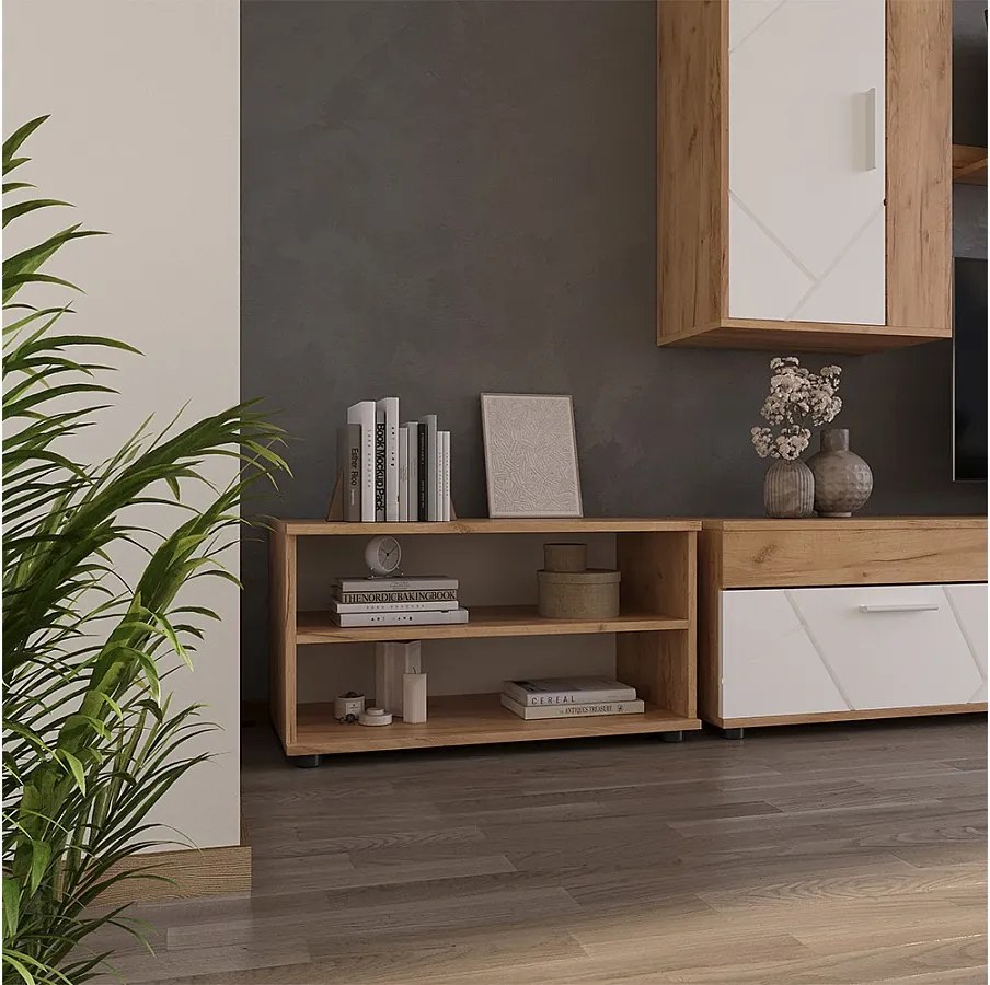 Szafka do salonu gold power dąb/biały 70.8x35.3x38.9 berno