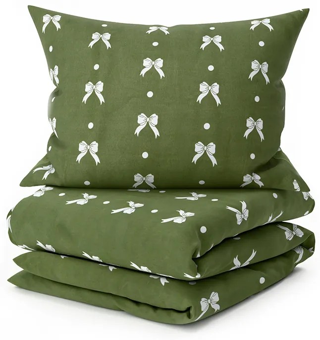 PrzytulneMieszkanie.pl PrzytulneMieszkanie.pl Pościel z mikroflanelu WHITE BOW zielona Rozmiar pościeli: 2 szt 70 x 90 cm | 200 x 220 cm