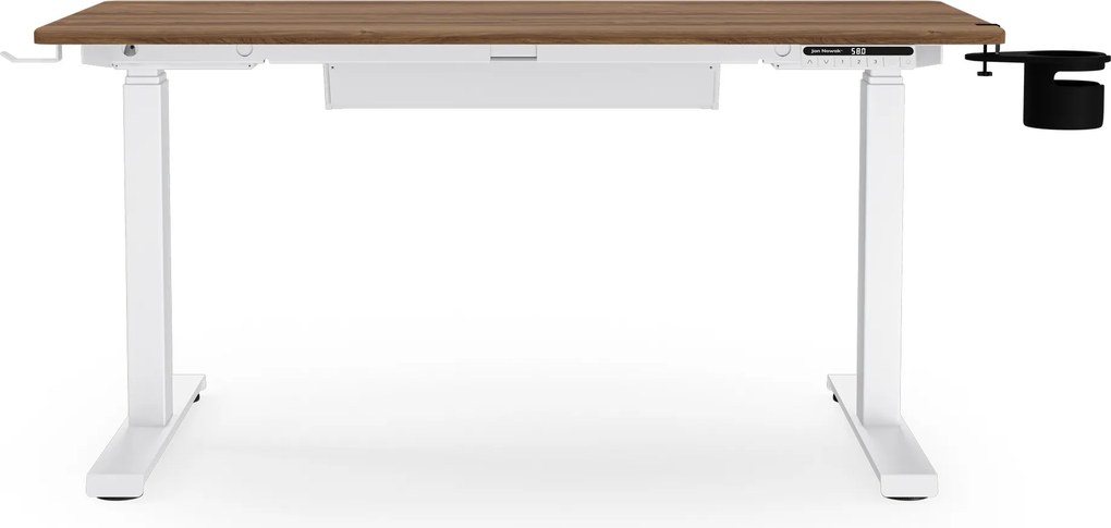 Biurko elektryczne z regulacją wysokości ergonomiczne białe/orzech,1200x600 mm: ARIA