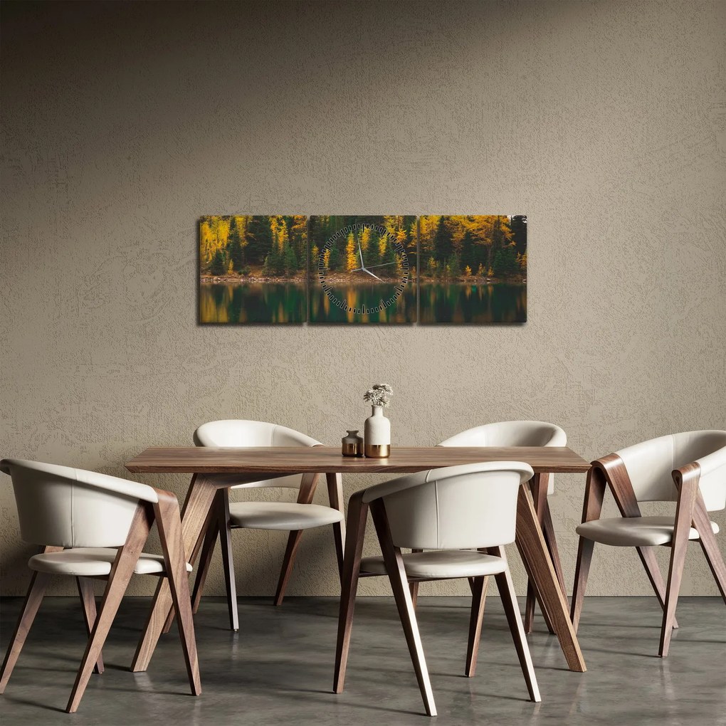 Obraz leśnego jeziora (z zegarem) (90x30 cm)