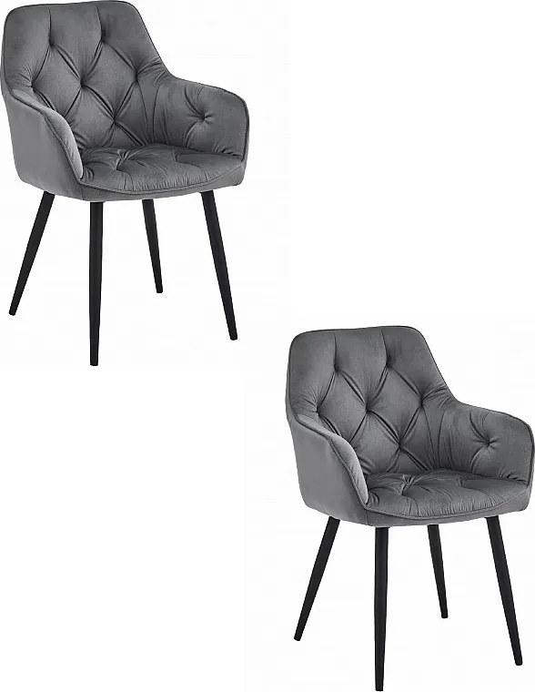 Krzesła do jadalni Valora LUKK – ciemnoszary aksamit z czarnymi nogami x 2