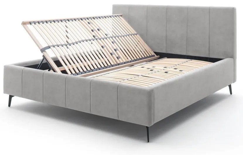 Jasnoszare tapicerowane łóżko dwuosobowe ze schowkiem i stelażem 180x200 cm Lizzano – Meise Möbel