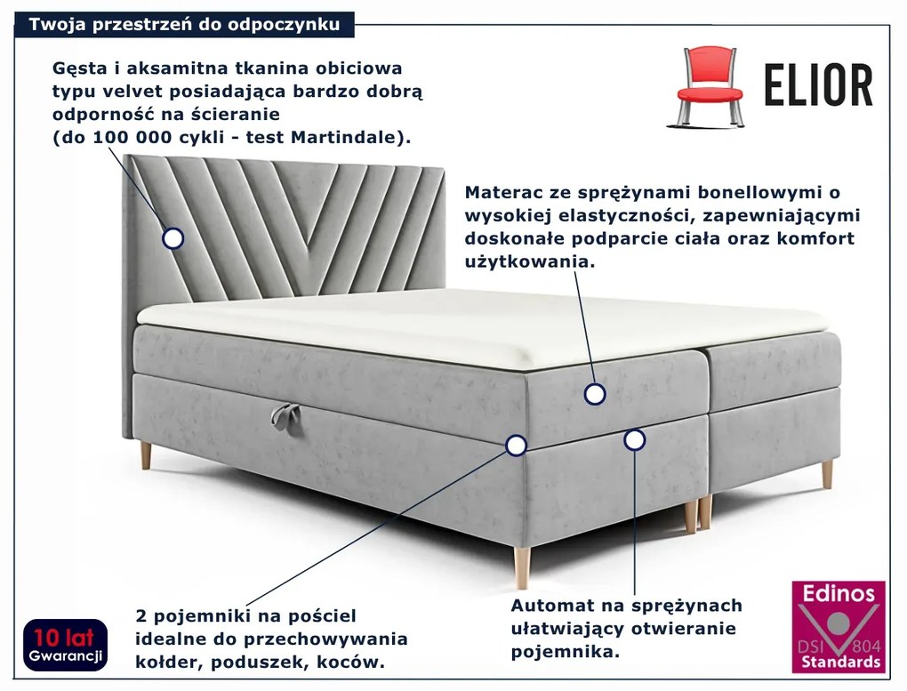 Szare welurowe łóżko z pojemnikami 5 rozmiarów S4-H27