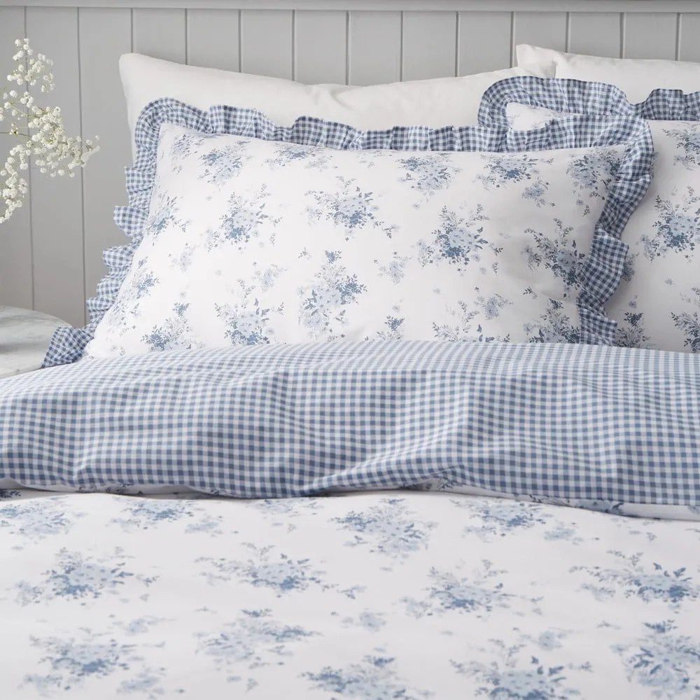 Biało-niebieska pościel dwuosobowa 230x220 cm Lucie Floral Frill – Catherine Lansfield