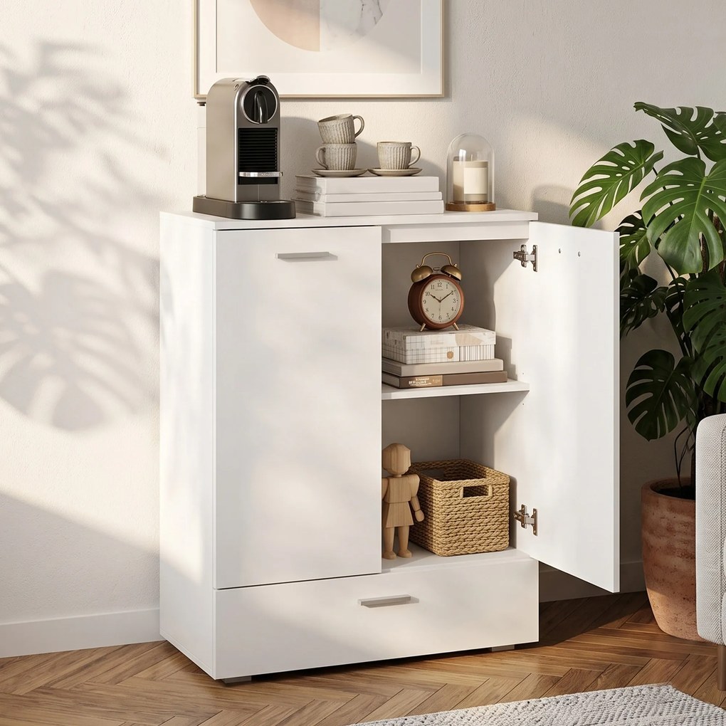 HOMCOM Nowoczesne sideboard, wolnostojąca szafka do przechowywania z szufladą i regulowaną półką, Biały | Aosom PL
