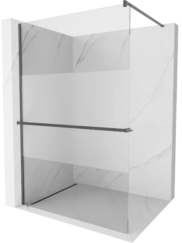 Mexen Kioto+ ścianka prysznicowa z półką Walk-in 130 x 200 cm, transparent/szron, gun gray szczotkowany - 800-130-121-66-35