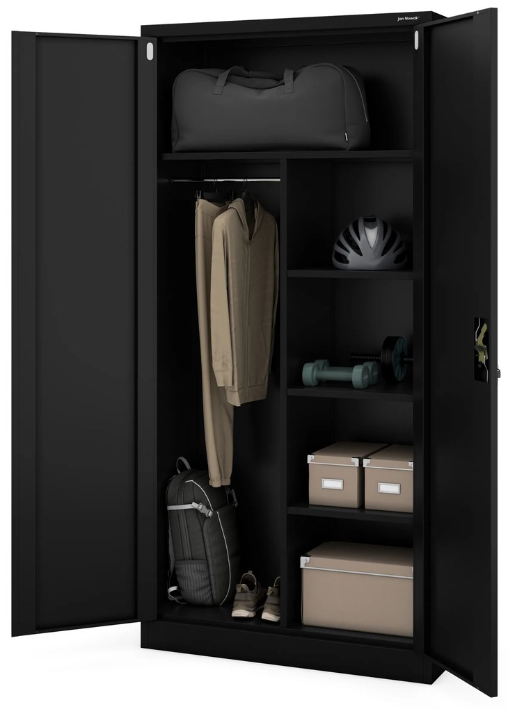 Szafa metalowa wielofunkcyjna z drążkiem czarna, 900x1850x450 mm: DAWID All Black