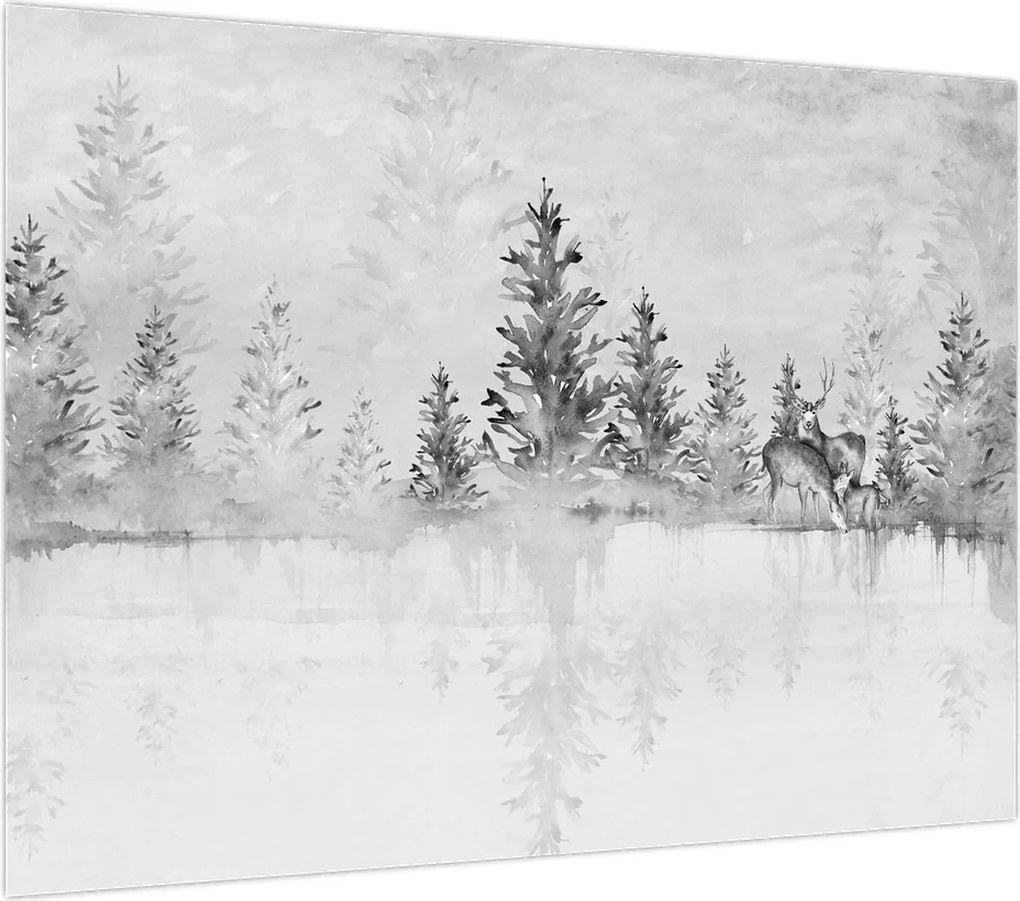 Obraz na szkle - Jeleń nad jeziorem (70x50 cm)