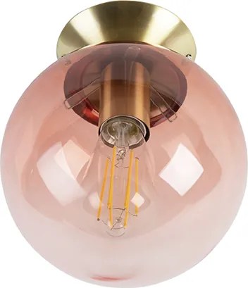 Plafon art deco mosiądz z różowym szkłem - Pallon
