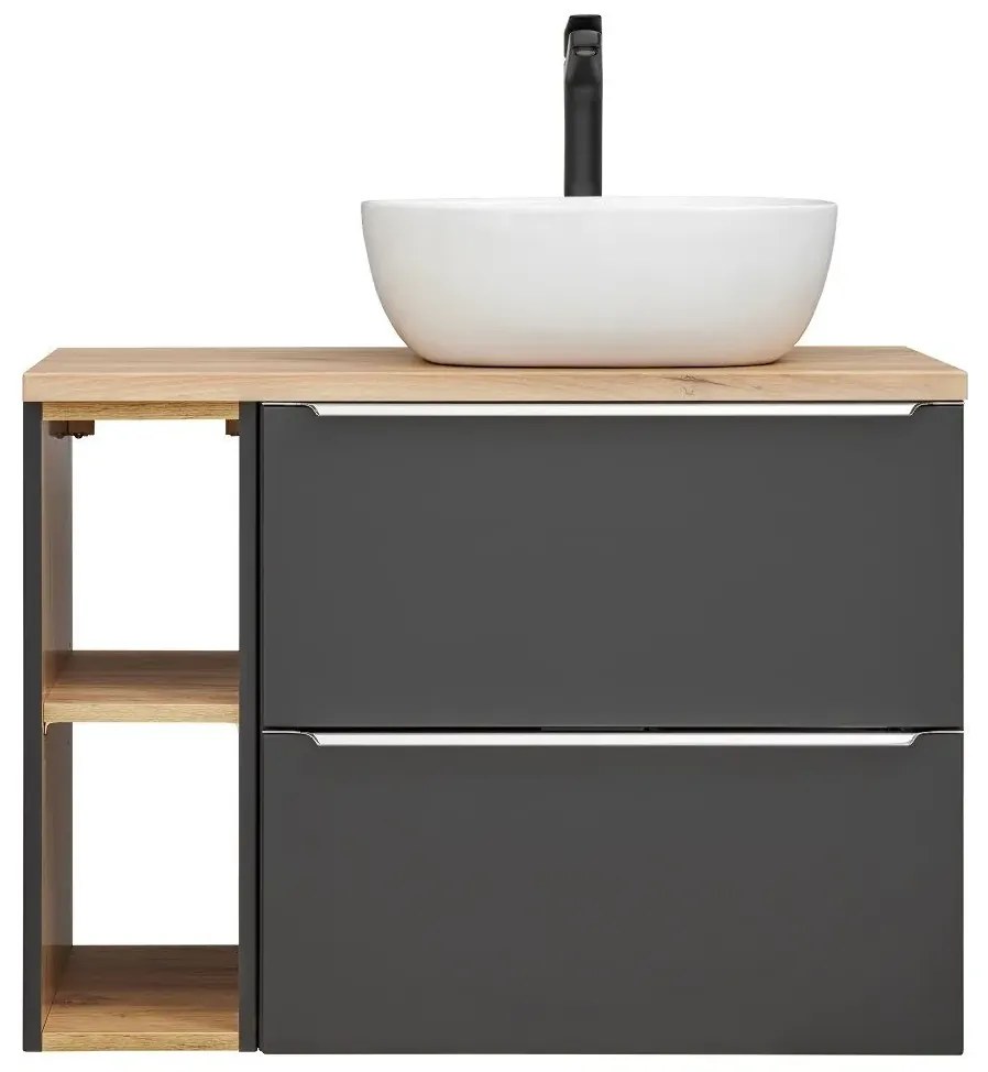 Szafka pod umywalkę CAPRI 820 + CAPRI 810 80 cm czarna mat zestaw z blatem COMAD
