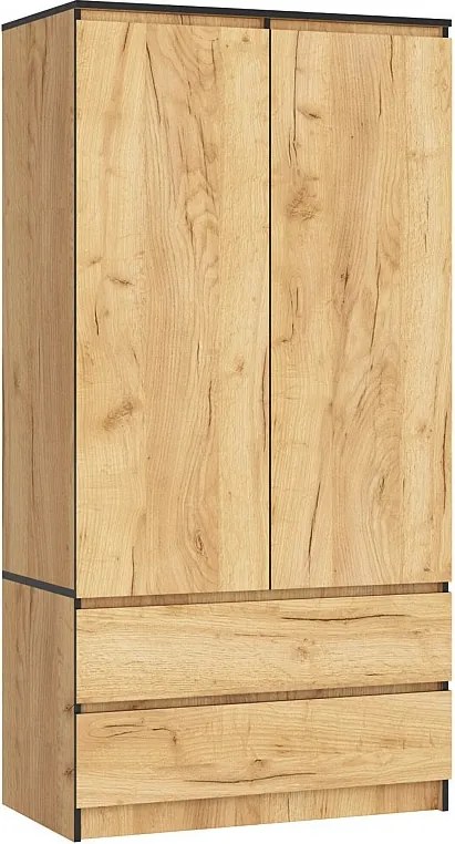 Szafa AKORD S90 Dąb Craft 90 cm 2 drzwi 2 szuflady kolor Dąb Craft mat 4 półki 90x51x180 cm