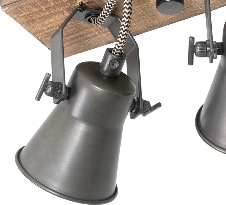 Rustykalny reflektor czarny z drewnem 3-światła regulowany - Jelle