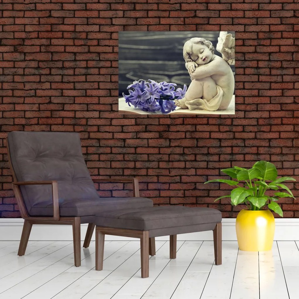 Obraz anioła z kwiatem (70x50 cm)
