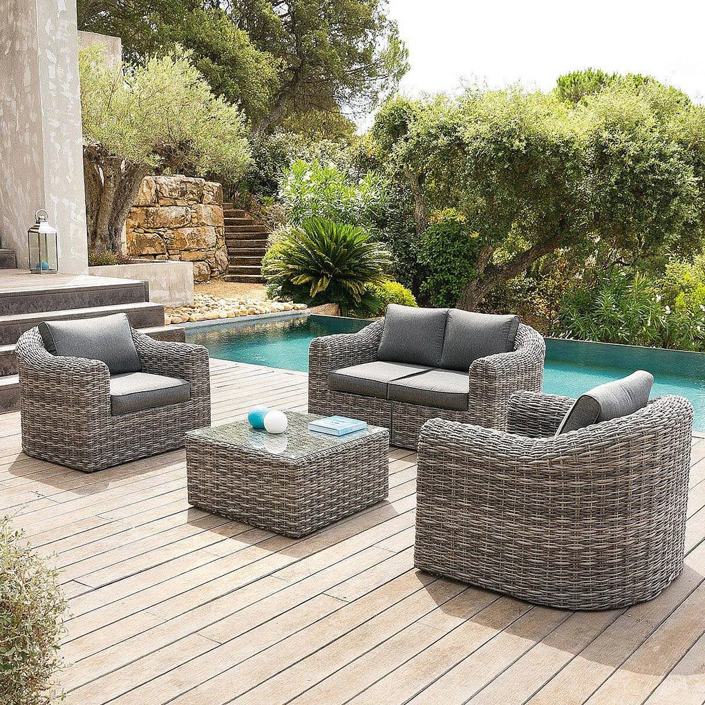 Rattanowy zestaw modułowy BORNEO LUXURY dla 4 osób (szary)